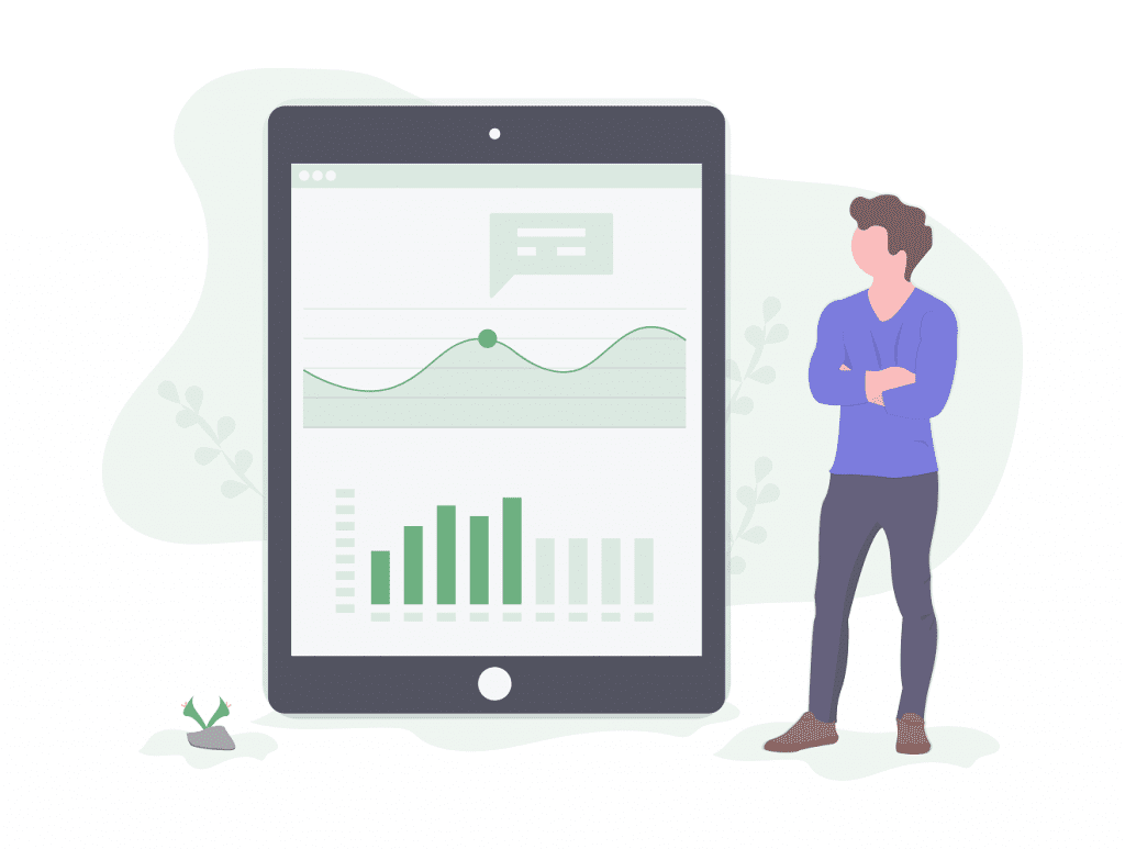 Man observes key metrics on a dashboard of his business.